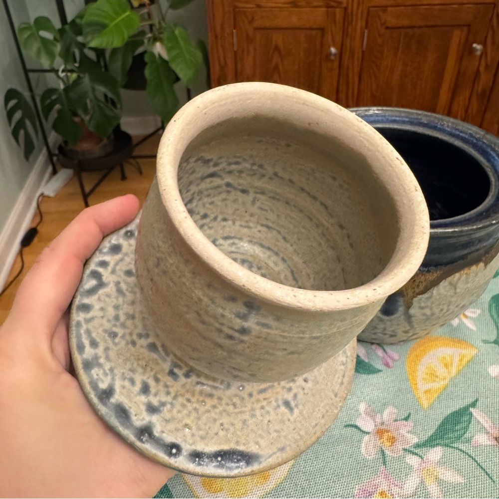 Handcrafted Blue and Brown Ceramic butter crock - Picture 3 of 6